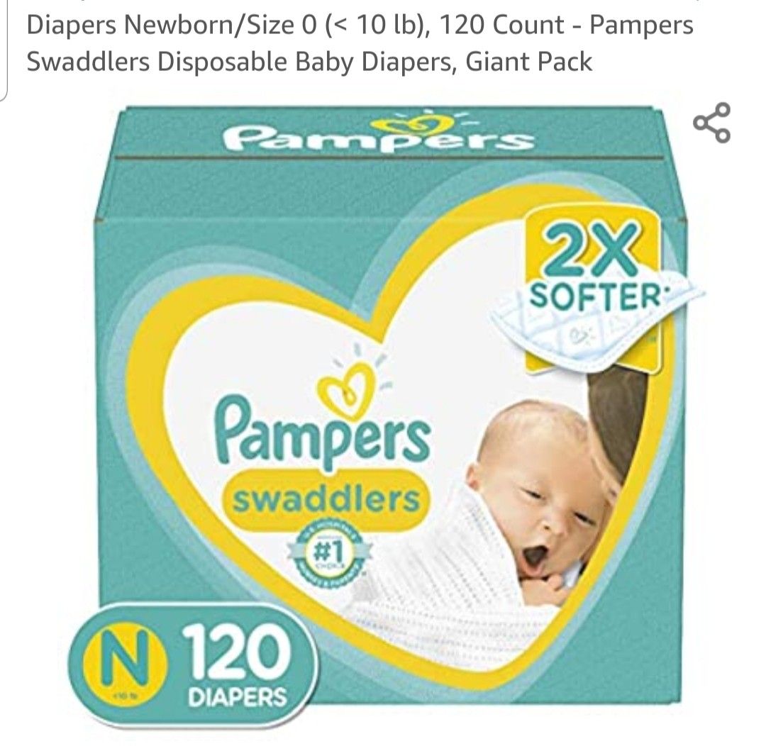 Diapers Newborn/Size 0 (< 10 lb), 120 Count - Pampers Swaddlers Disposable Baby Diapers, Giant Pack