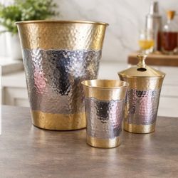 3 Pc Elegant Silver And Bronze Hammered Texture Bathroom Set MAKE AN OFFER!!