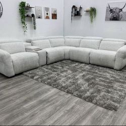 White Sectional Couch Power Recliner - Free Delivery 