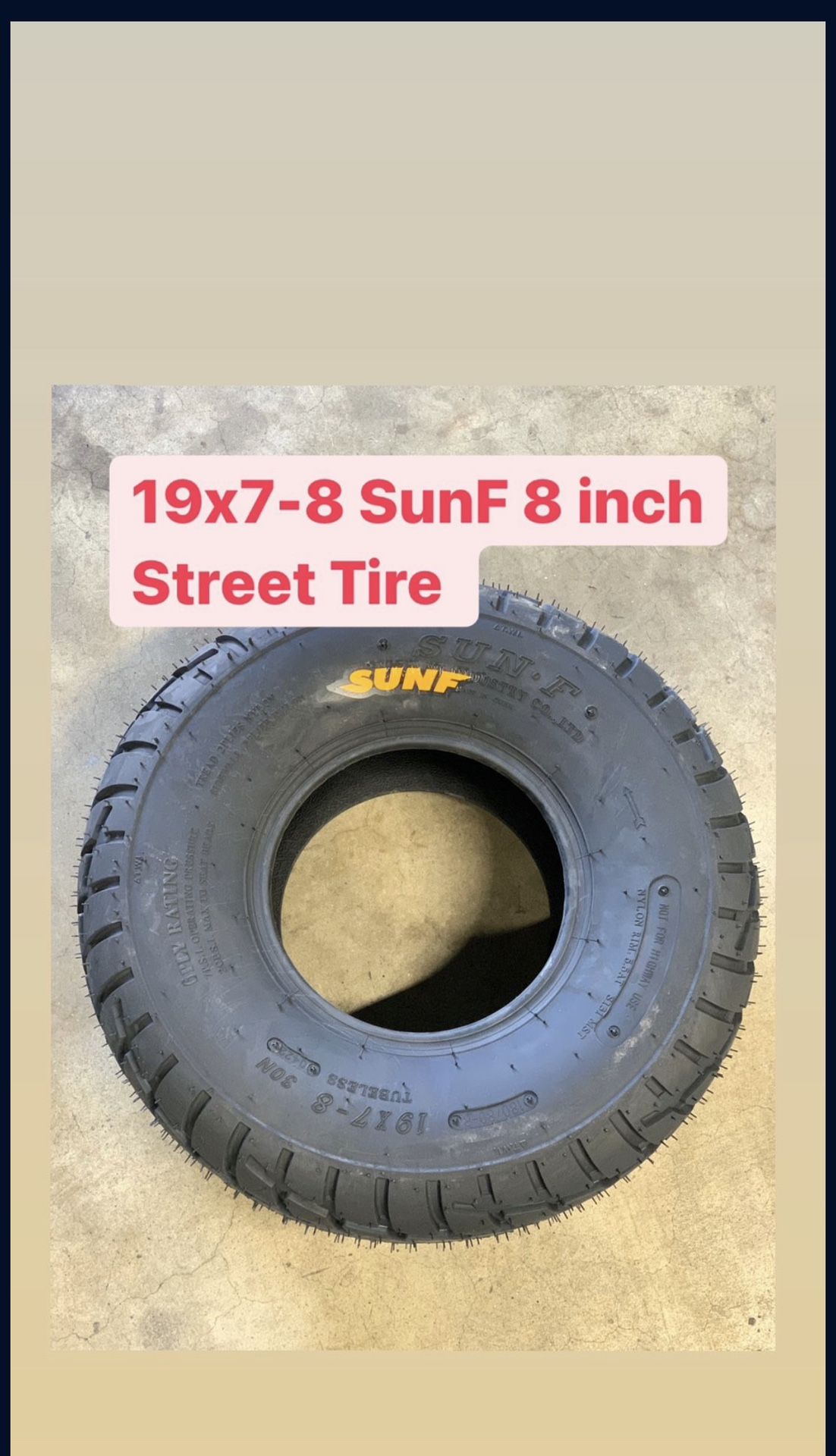 NEW 19x7-8 8 inch SunF Street Tire Mini Bike Go Kart 19/7/8 19x7x8 Minibike Coleman CT200UEX CT200U BT200X Minibikes Mini Bikes Baja Warrior Hawg Ty