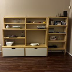 Modern Wood Storage Unit w/ Deep Drawers – Shelving + Storage Combo