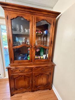 French Provincial Wood China Cabinet Hutch
