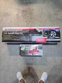 Pittsburgh Automotive Car Ramps + 2 Ton Trolley Jack Set (Like New)