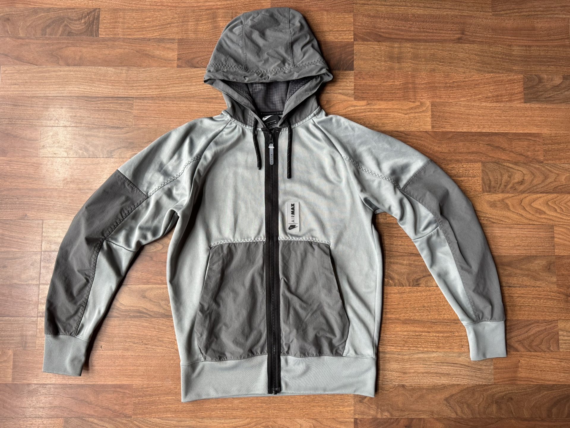 NIKE NSW AIR MAX GRID FULL ZIP HOODIE JACKET COAT WOVEN GREY SML EUC