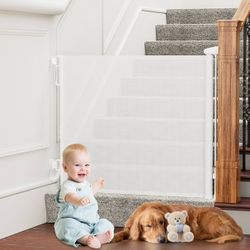 PRObebi Retractable Dog Gate for the House Extends to 54" Wide 34" Tall, Gates