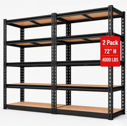 Heavy Duty Garage Storage Shelves 2-Pack, 5-Tier Adjustable Metal Shelving Unit (72"H x 71"W x 16"D), Industrial Boltless Steel Utility Rack for Basem