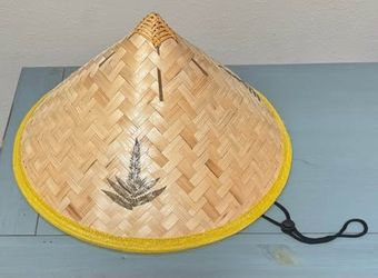 Vintage Woven Bamboo Conical Hat Real Pressed Fern Leaf Decor Asian Sun Hat Wall Art just $10