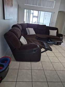 Dark Brown Sectional Sofa with Recliners