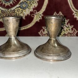 Vintage Pair of Sterling Silver Weighted Candlestick Holder Duchin Creations Mid Century .925