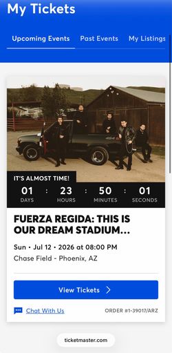 FUERZA REGIDA FLOOR SEAT TICKETS 2 LEFT