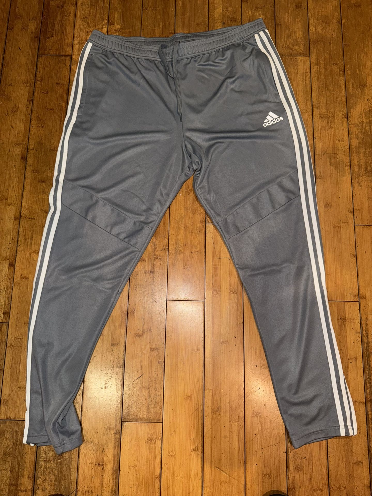 Grey Adidas Joggers With White Stripes