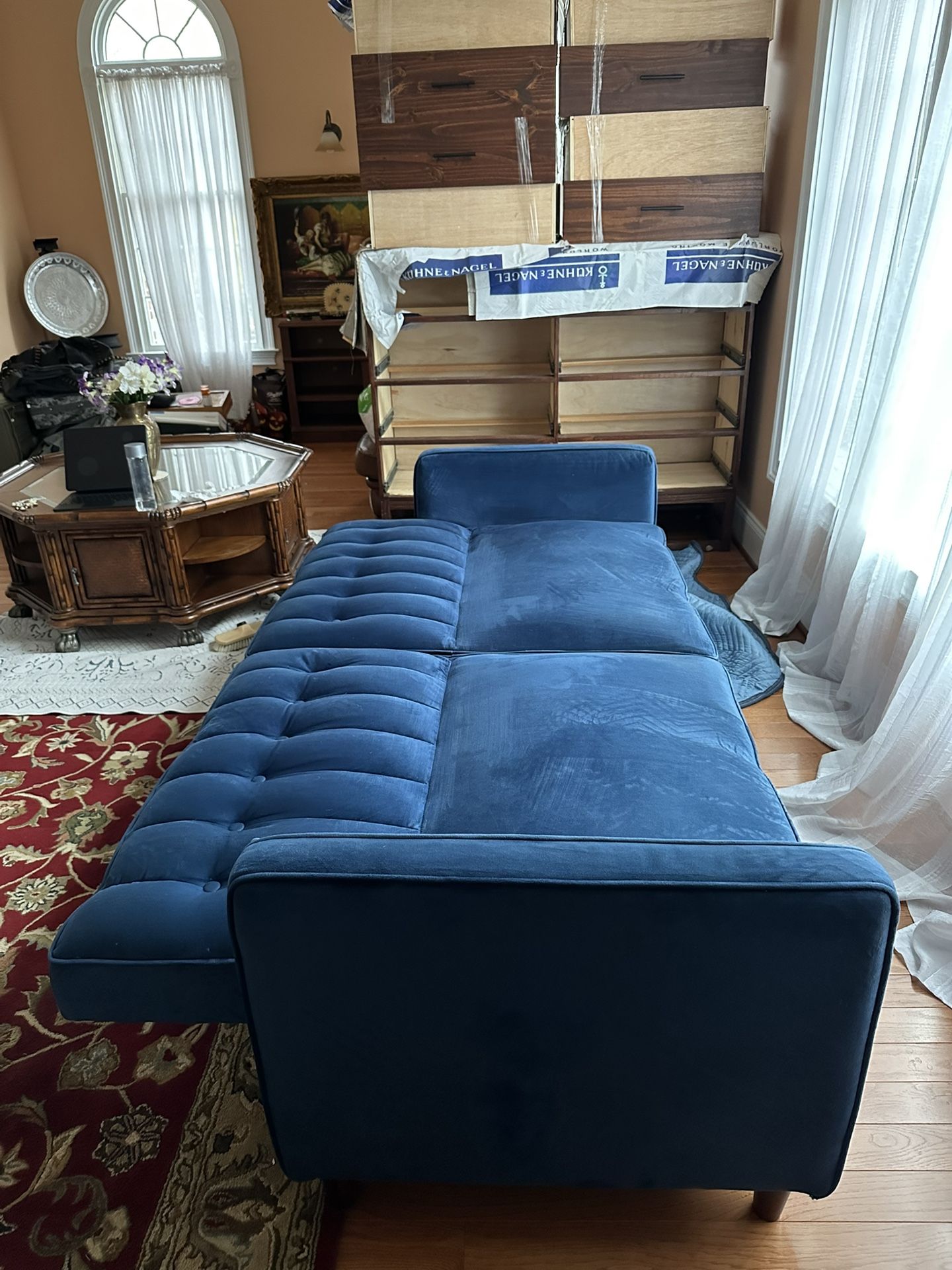 Beautiful Blue Velvet Sleeper Sofa