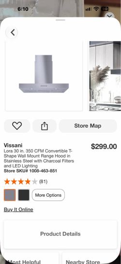 Vissani Lora 30 in. 350 CFM Convertible T-Shape Wall Mount Range Hood in Stainless Steel with Charcoal Filters and LED Lighting
