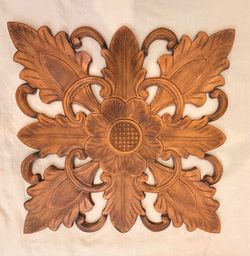 Large 36” Carved Wood Floral Wall Medallion – Mediterranean / Tuscan Style