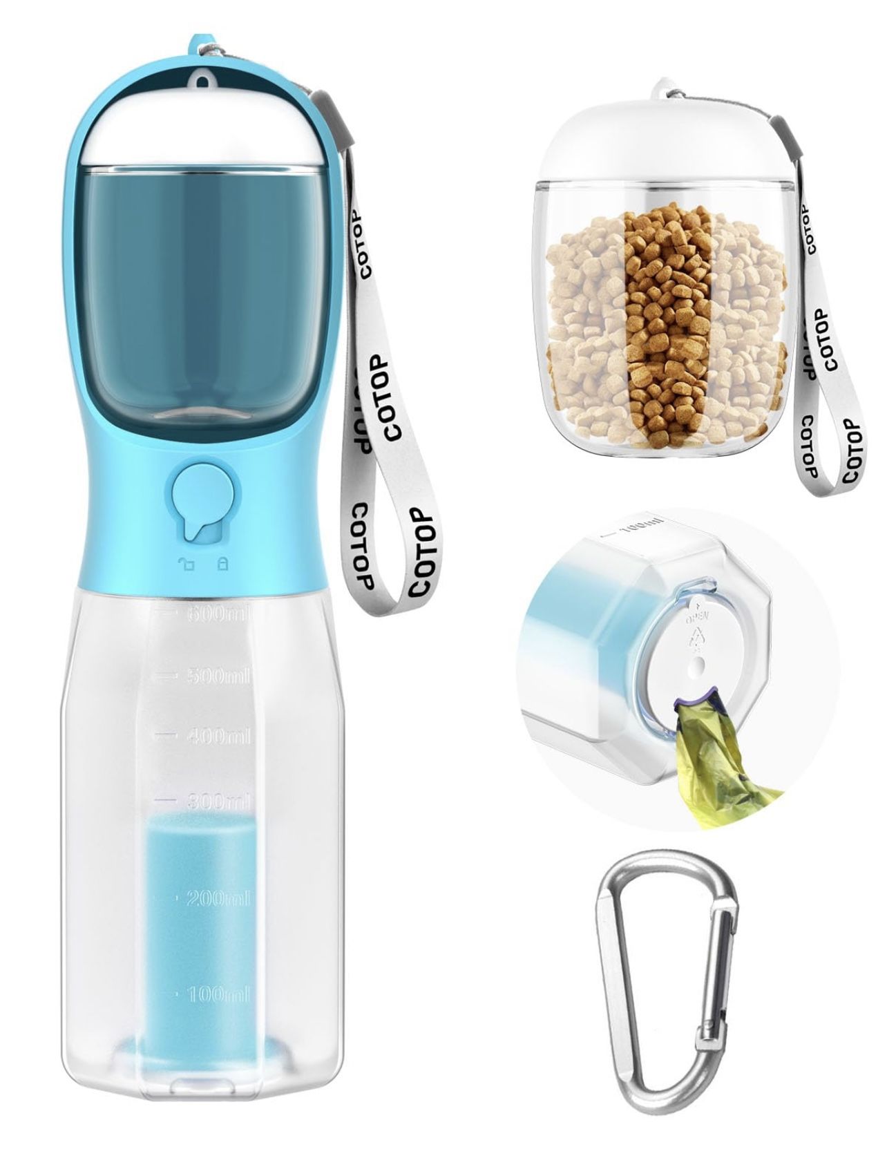 20oz Dog Water Bottle with Food Container & Poop Bag Dispenser 