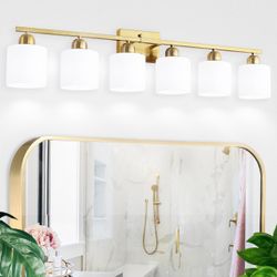 4.5 4.5 out of 5 stars (64) 6 Light Gold Bathroom Vanity Light for Large Mirror, Gold Vanity Lights for Bathroom with Milky White Frosted Glass Shades