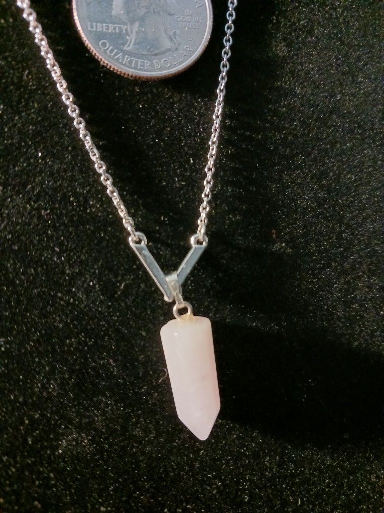Lucky White Pillar Crystal Pendat Necklace With Double Chain.