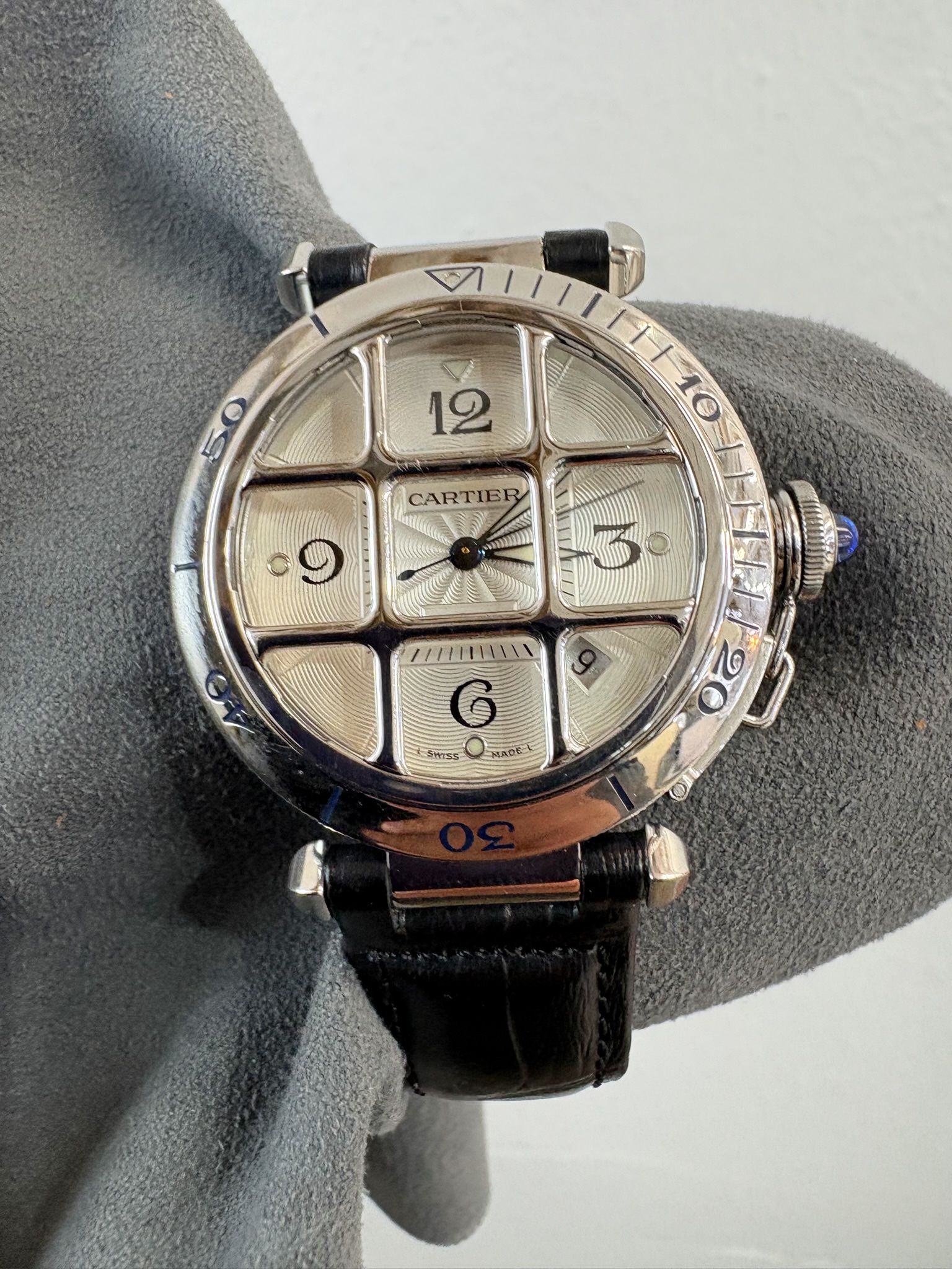 Cartier Pasha 38mm Automatic Watch | Guilloché Dial | Removable Grid | Sapphire