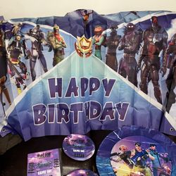 Fortnite Birthday Banner 20 Plates And 30 Napkins And A Foil Balloon 