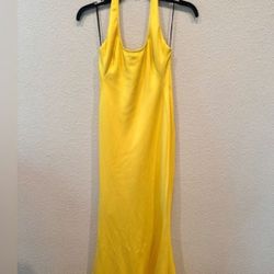 Black Halo Naples Halter Gown satin Golden Gate yellow low back trumpet