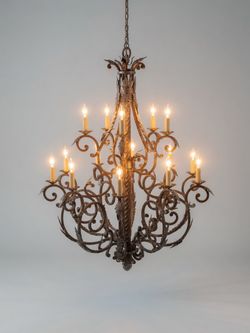 Large Wrought Iron Scrollwork Candelabra Chandelier