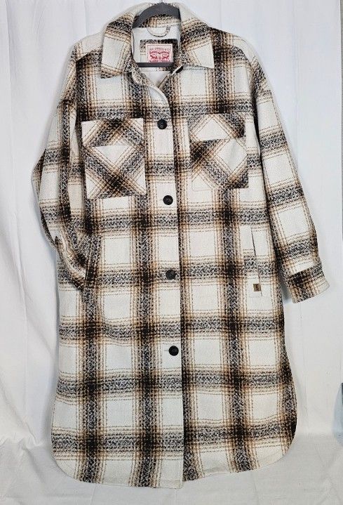 Levi's women's long plaid shirt jacket "Shaket" Medium EUC