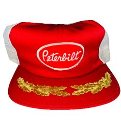 PETERBILT Trucking NEW Vintage 80s SnapBack Trucker Hat Flat Brim Red White Mesh
