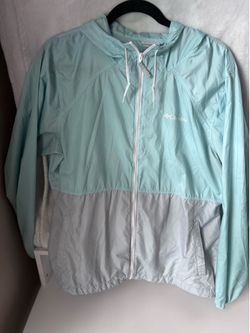 Columbia Women’s Lightweight Hooded Windbreaker Jacket – Mint & White – Size Large