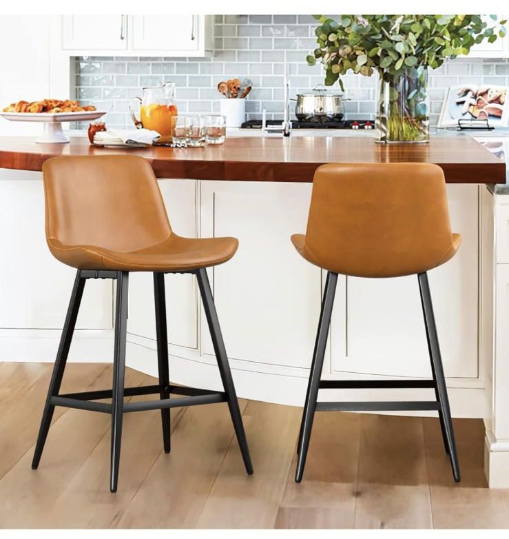 Two 24 inch modern bar stool, kitchen countertop with backrest and footrest, counter height bar stools for home, kitchen, restaurant island