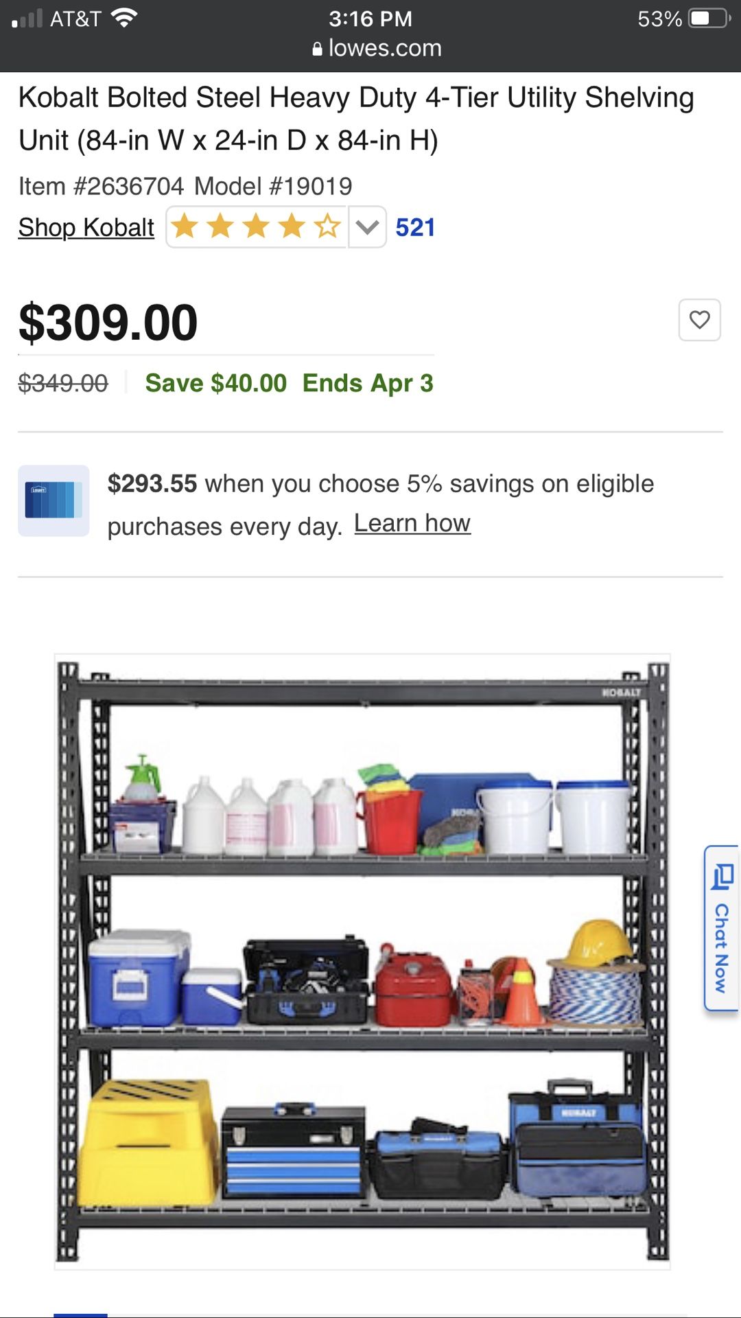 Kobalt 24 x 84 x 84 4-Tier Steel Utility Shelving Unit - Each 19019