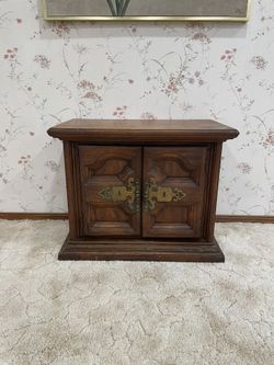 Vintage Heavy Wood Double Door Nightstand Or End Table 