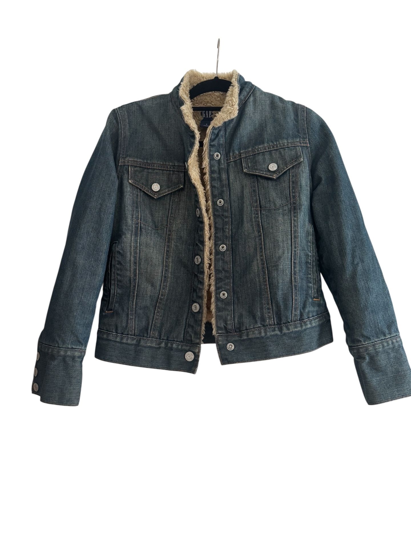 GAP Vintage Shearling Lined Denim Jean Jacket. Women’s size Small