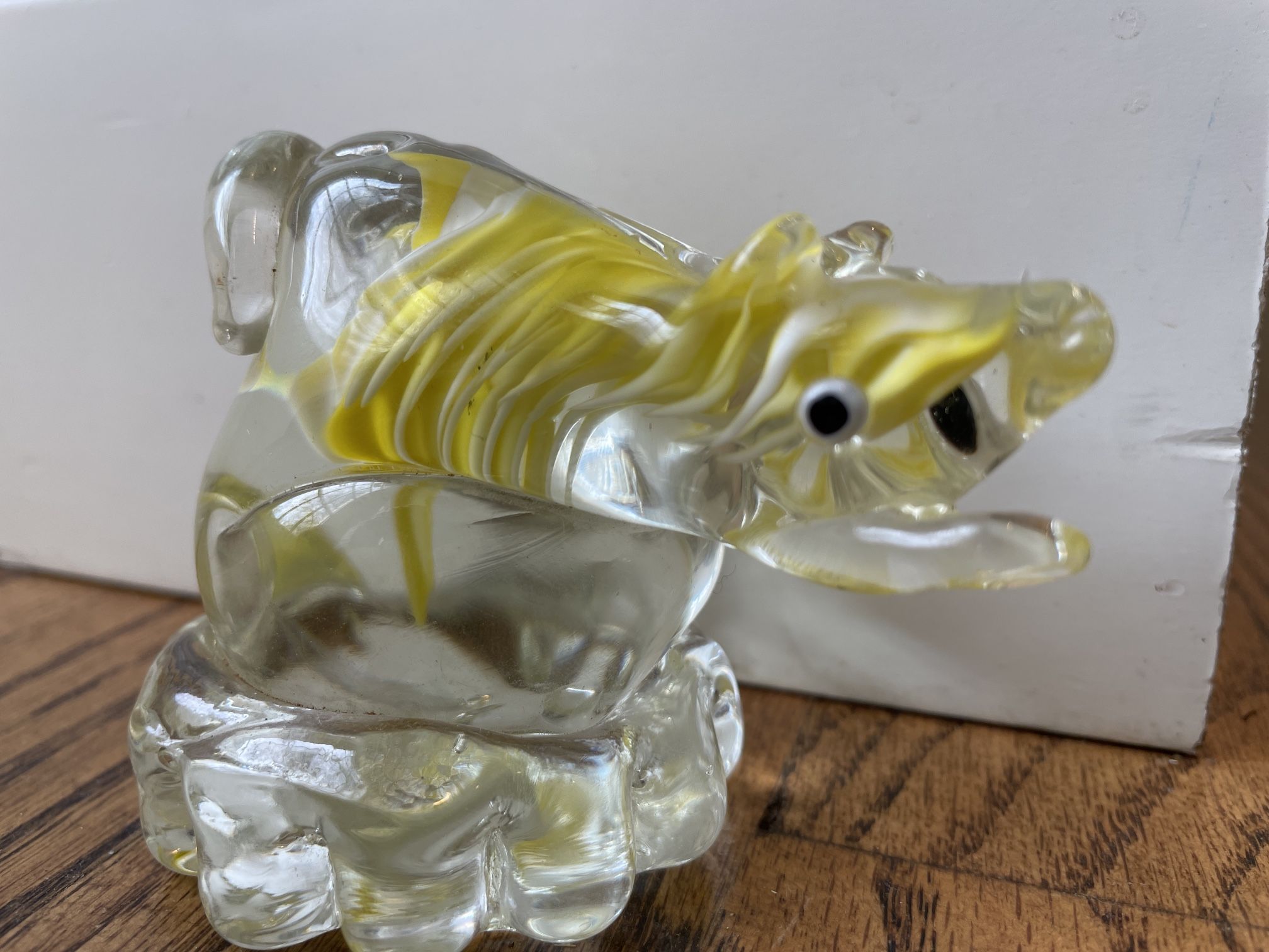 Vintage Art Glass Pig Boar 3.5" Sculpture Hand Blown Yellow Glass Figure. Condition is pre owned and is overall in solid and respectable shape.   This
