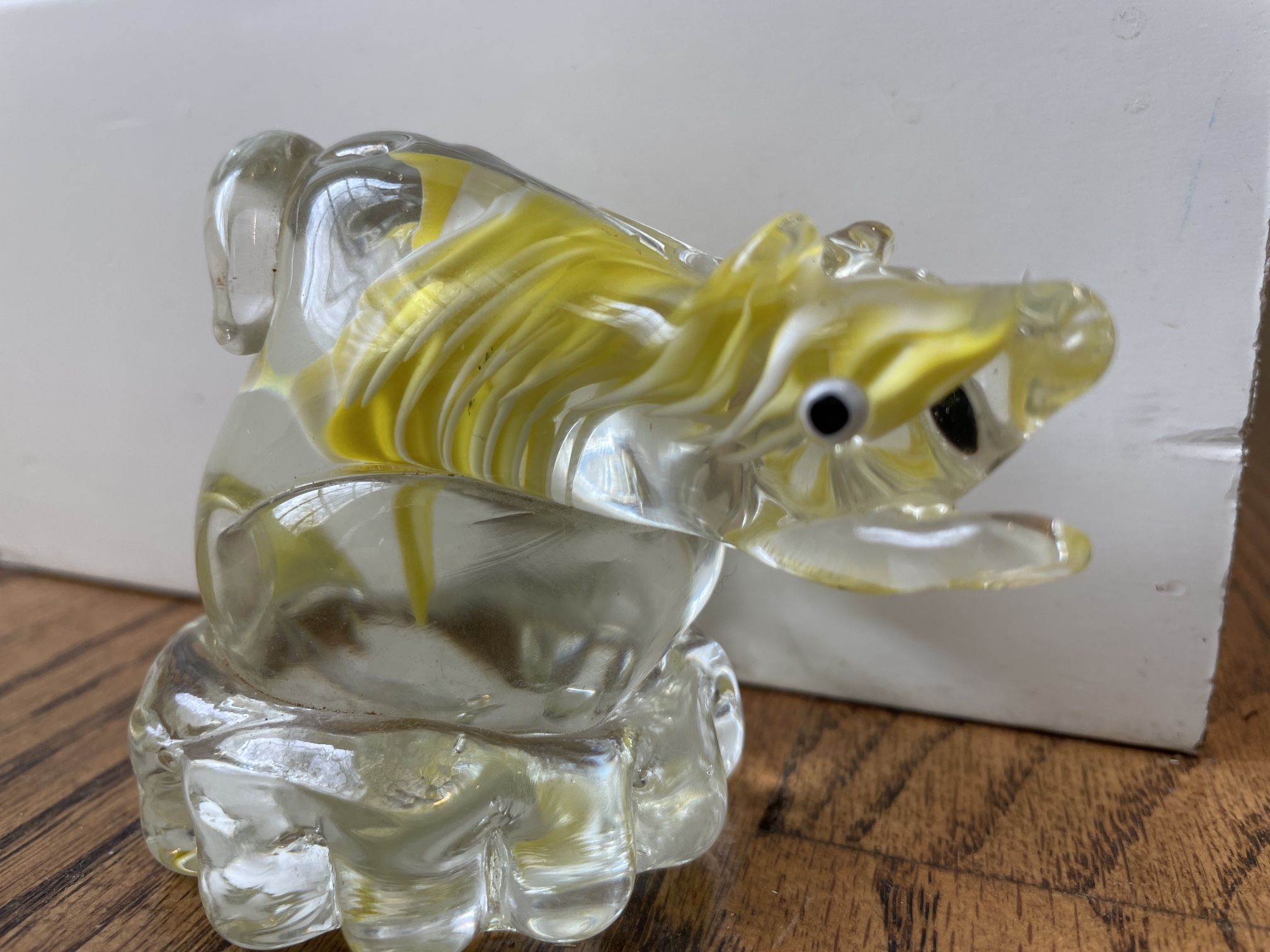 Vintage Art Glass Pig Boar 3.5" Sculpture Hand Blown Yellow Glass Figure. Condition is pre owned and is overall in solid and respectable shape. This