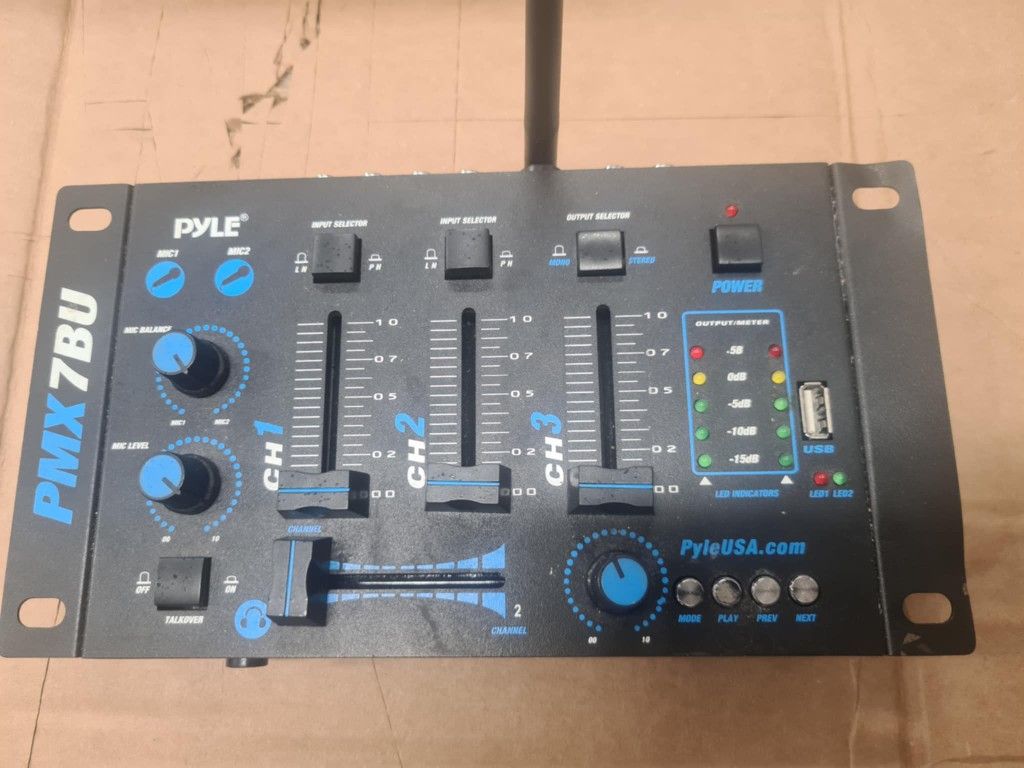 Pyle, 3 Wireless Audio Machine-3 Channel Bluetooth Compatible DJ Controller Sound Mixer System with Mic-Talkover, USB Reader, Dual RCA Phono/Line in,
