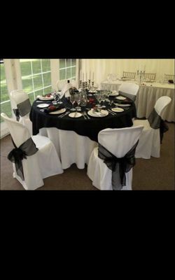 Table clothes, chair cover and sashes!