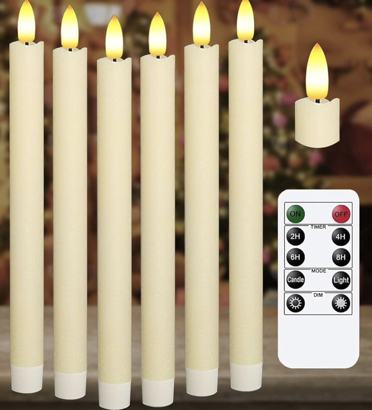 Upgraded Real Wax LED Flameless Taper Candles with Remote, KSWING 6 PCS Ivory Candlesticks Battery Operated 3D Flickering - 9.6" Long Realistic Fake C
