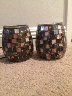 Two mosaic small plug in lamps