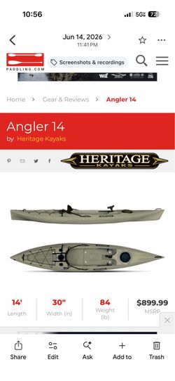 14’ Heritage Kayak for sale!!