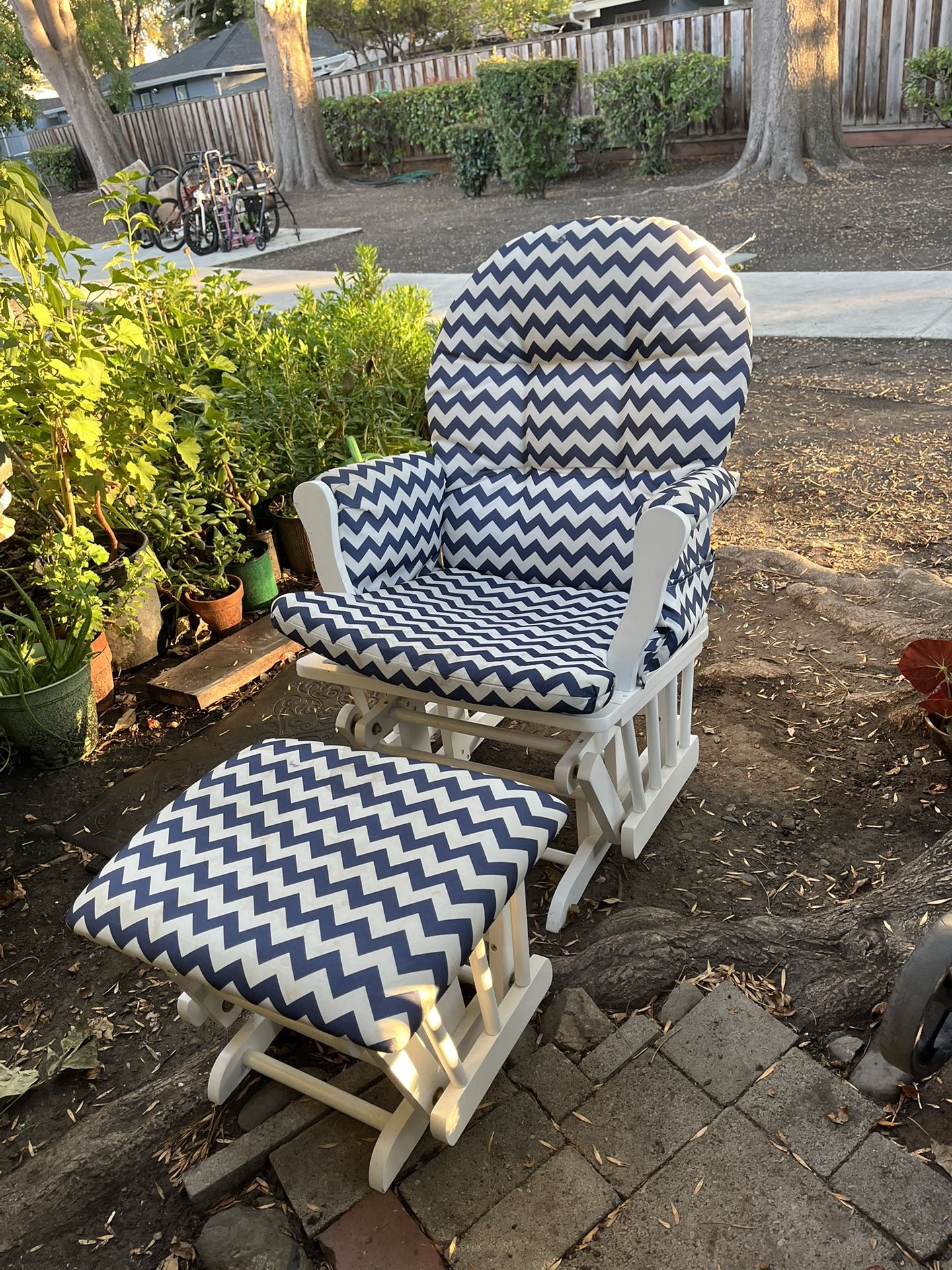 Chevron Pattern Glider Chair with Ottoman