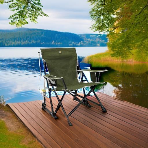 GCI OUTDOOR Kickback Rocker Camping Chair | Portable Folding Rocking Chair with Durable Armrests, Drink Holder & Relaxed Lowered Seat for Comfort — Lo