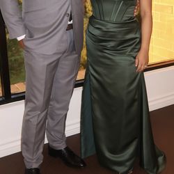 JJs House hunter green corset bridesmaid dress