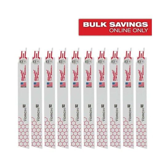 MILWAUKEE 9 in. 18 TPI (10-Pack) TORCH Medium Metal SAWZALL Reciprocating Saw Blades (Model: 48-00-1788)