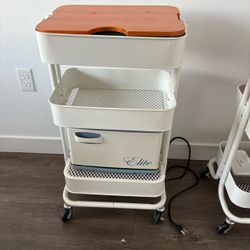 3-Tier Rolling Utility Storage Cart w/ Wood Top – Like New