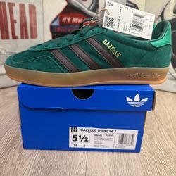 New adidas Gazelle Indoor Collegiate Green Aurora Coffee (GS) Multi Sizes