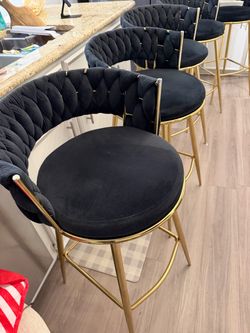 Black Velvet Bar Stools with Gold Legs – Set of 5