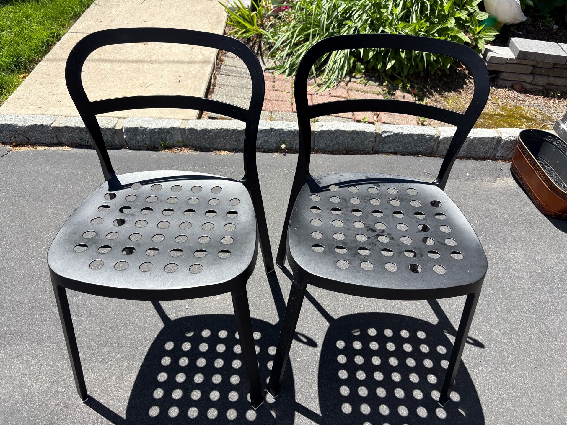 2 IKEA Reidar Black Indoor/Outdoor Stacking Aluminum Chairs