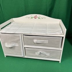 New, firm, Badger Basket Doll Care Station with Three Baskets, Pocket Organizer - White Rose