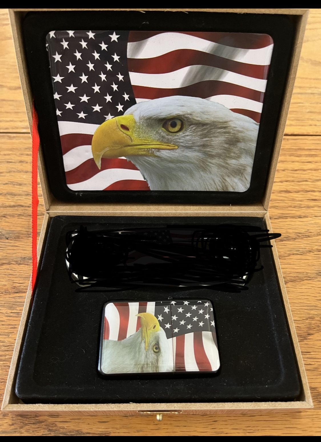 Like New American Flag Zippo Fuel Lighter With Box