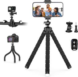 UBeesize Flexible Mini Phone Tripod, Portable Adjustable Camera Stand with Wireless Remote & Universal Clip